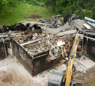 Midway through Wannco Services home demolition project in Granbury, TX for a home destroyed by a house fire.